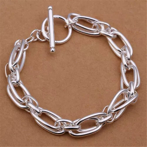 Double Chain Bangle Bracelets Solid 925 Sterling Silver