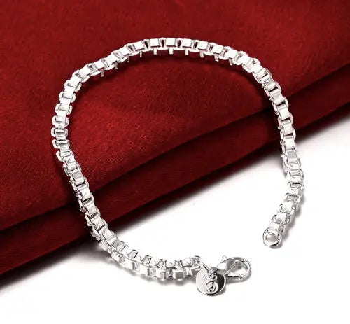 Thick 4mm-5mm Box Chain Bracelets 925 Sterling Silver