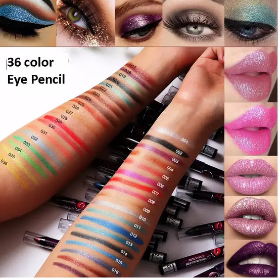 36 Color Long-lasting Waterproof Eyeshadow Pencil 2 in 1 Shimmer Lip Pen Makeup