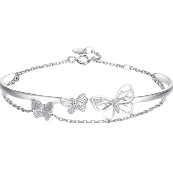 Double Layer Butterfly Bracelet Cuff Bangle 