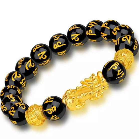 Feng Shui Obsidian Beads Bracelet Pixiu Black