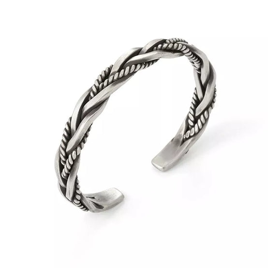 Mens 925 Sterling Silver Thai Handmade Vintage Open Bangle Twisted Cuff Bracelet