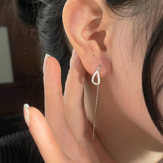 Cubic Zirconia Tear Drop Tassel Earrings